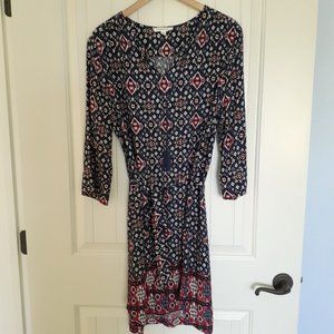 beachlunchlounge Riley 3/4 Sleeve Dress w/Tassel Tie & Self Belt Blue Size L